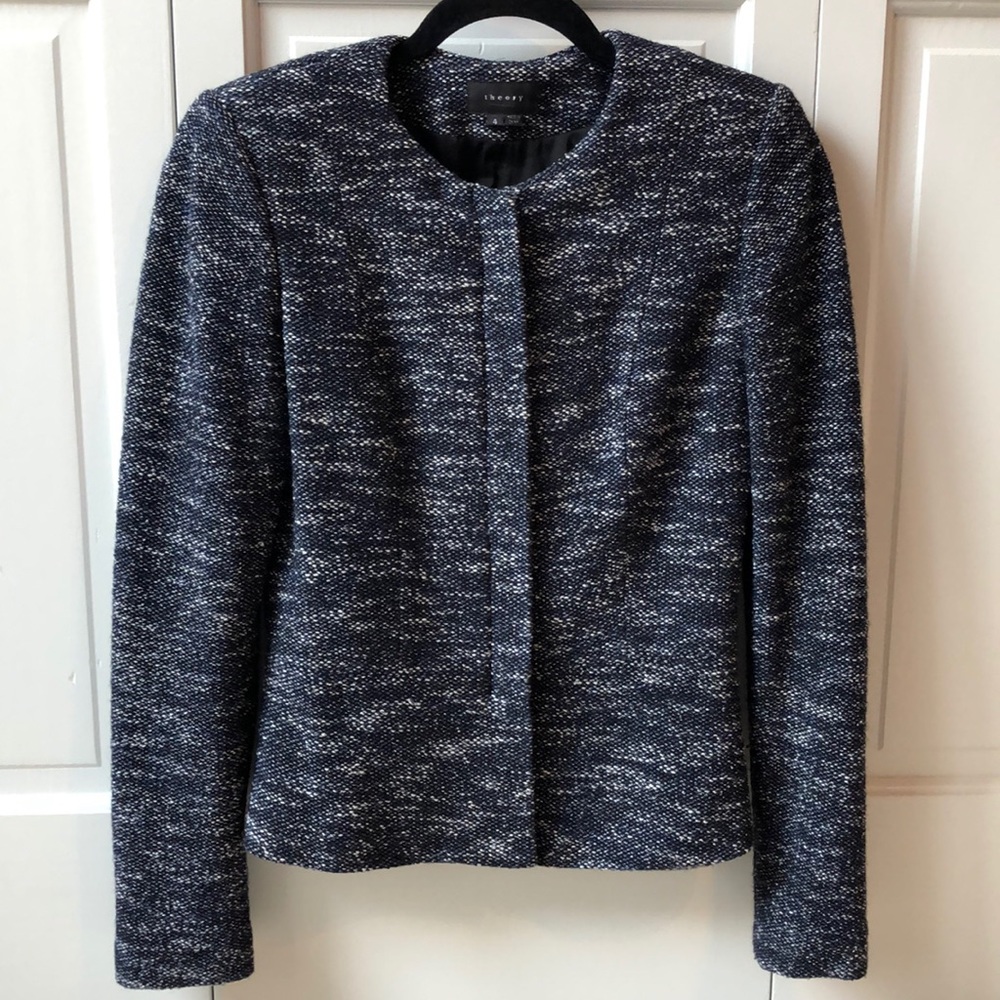 Tahari navy tweed fitted jacket